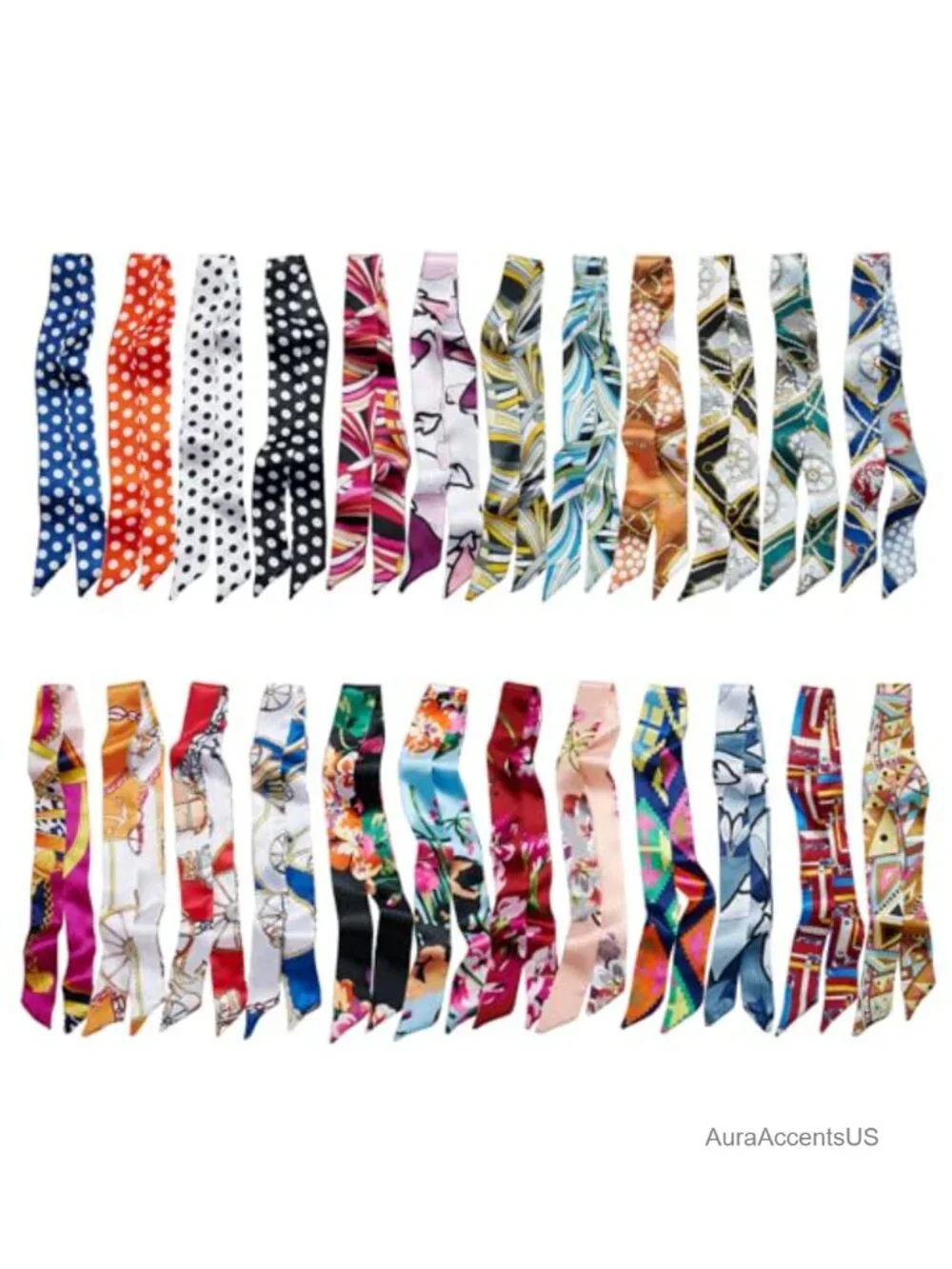 24-Piece Satin Neckerchief Scarf Set for Women, Tie Headbands, Purse Scarf Bag
